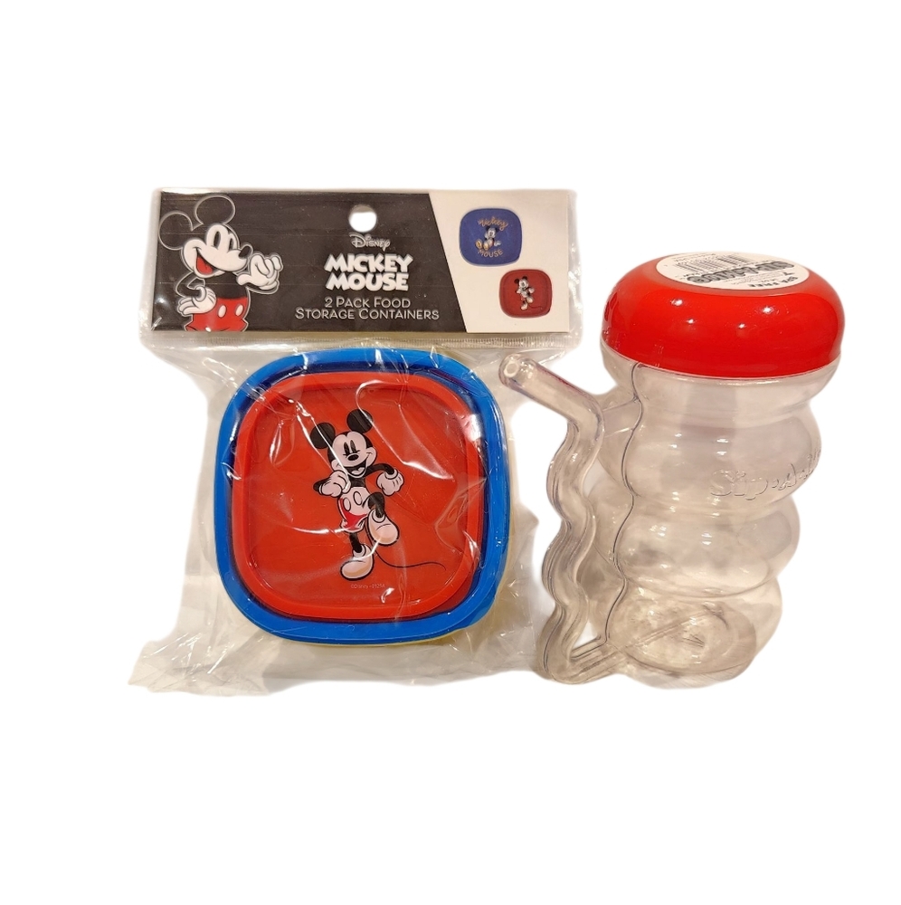 Disney Mickey Mouse Kids Snack Food Storage Container Set‎ and Sip-a-Mug Cup
